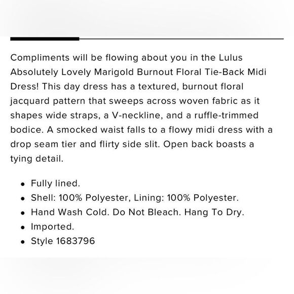 Lulus NWT Absolutely lovely Marigold floral Tie back midi dress - Picture 14 of 15
